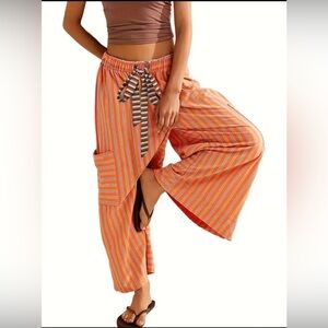 Striped Orange Wide-Leg Pants